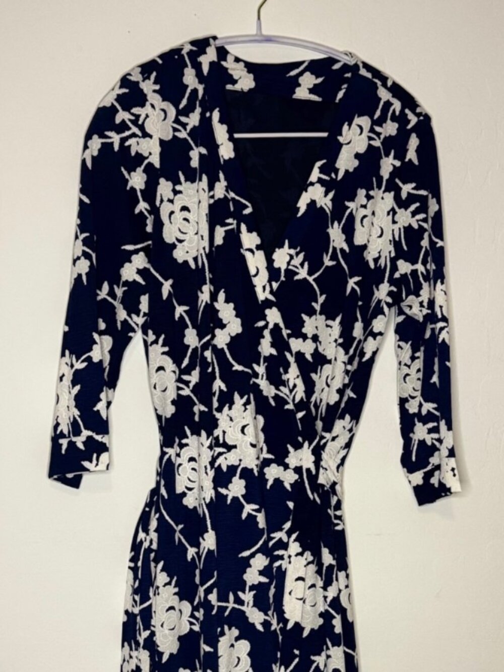 Navy & white floral wrap dress